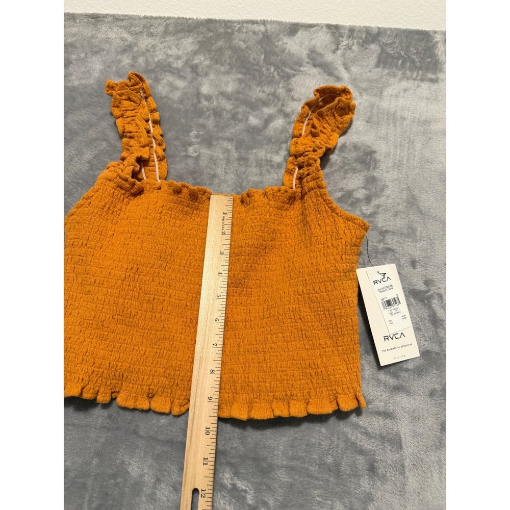 RVCA Terrace Tank Top Womens Large Orange Smocked Ruffle Cropped AVJWT00186 - Picture 3 of 6